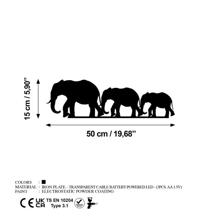 Wallity Elephant 070 Escultura de Pared con LED